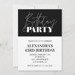 Elegant Chic Lettering Schwarz-weiß 43. Geburtstag Einladung