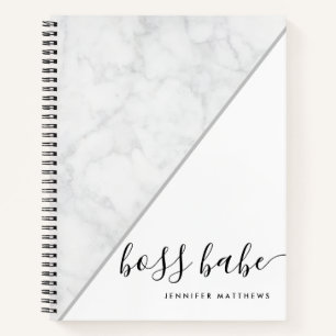 Elegant Chic Marble Boss Babe Personalisiert Notizbuch
