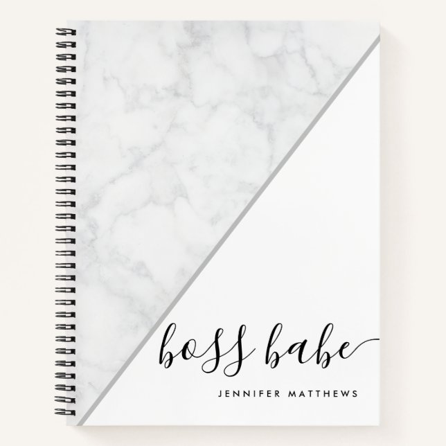 Elegant Chic Marble Boss Babe Personalisiert Notizbuch (Vorderseite)
