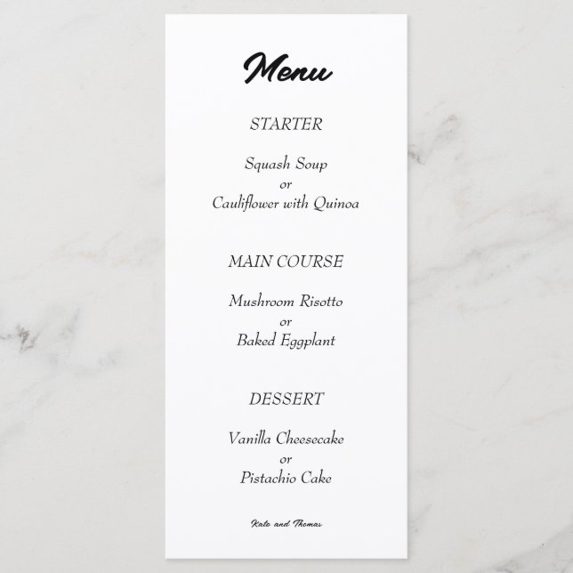 Elegant Chic Modern Minimalist Black and White Menükarte (Vorderseite)