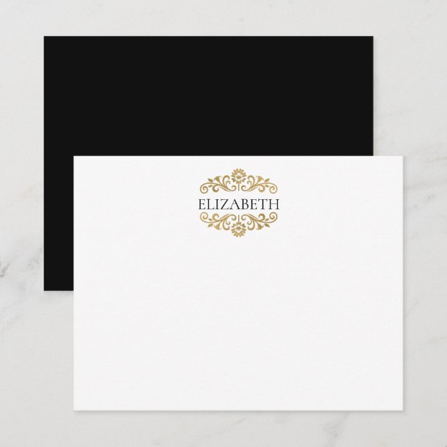 Elegant Chic Modern Monogram Black Gold  Mitteilungskarte (Vorne/Hinten)