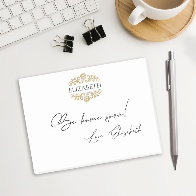 Elegant Chic Modern Monogram Black Gold  Post-it Klebezettel (Elegant black and gold monogram Post it notes. Personalize them with your name.)
