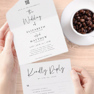 Elegant Chic Moderne Einfache QR-Code-Hochzeit All In One Einladung