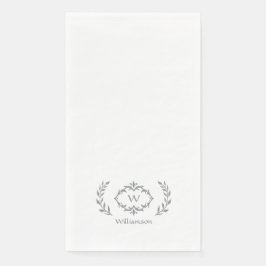 Elegant Chic Monogram Initial Laurel Wreath Gray Serviette