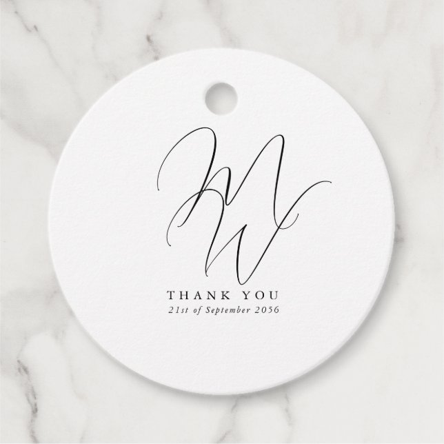 Elegant Chic Monogram Modern White Wedding Geschenkanhänger (Vorderseite)