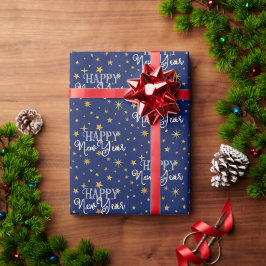 Elegant Chic Navy Blue & Gold Stars Frohes Neues J Geschenkpapier