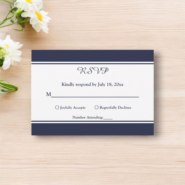 Elegant Chic Navy Blue White Classy Moderne Hochze RSVP Karte (Von Creator hochgeladen)