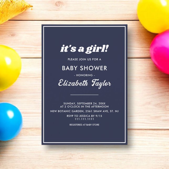 Elegant Chic Navy Blue White Form Baby Shower Einladung (Von Creator hochgeladen)