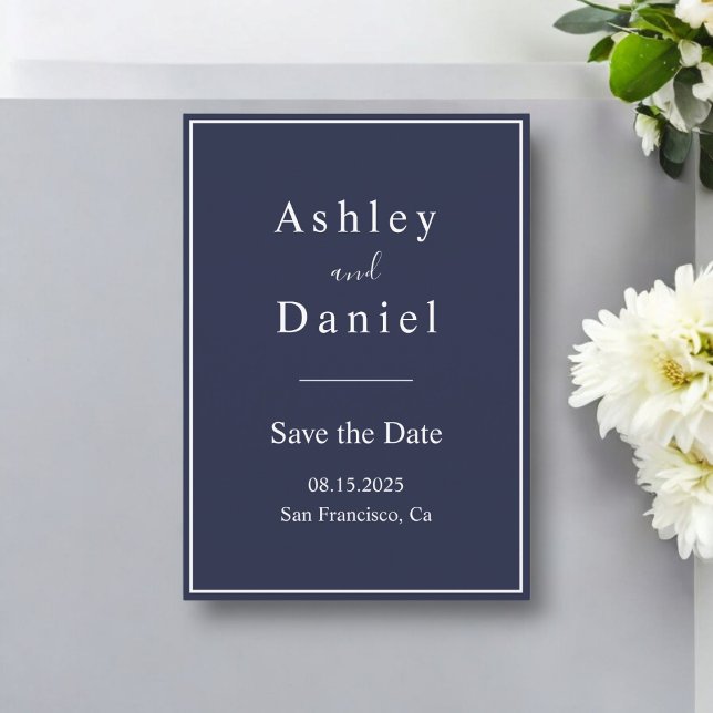 Elegant Chic Navy Blue White Formal Wedding Save The Date (Von Creator hochgeladen)