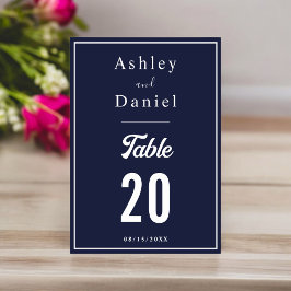 Elegant Chic Navy Blue White Formal Wedding Tischnummer