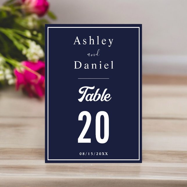 Elegant Chic Navy Blue White Formal Wedding Tischnummer (Von Creator hochgeladen)