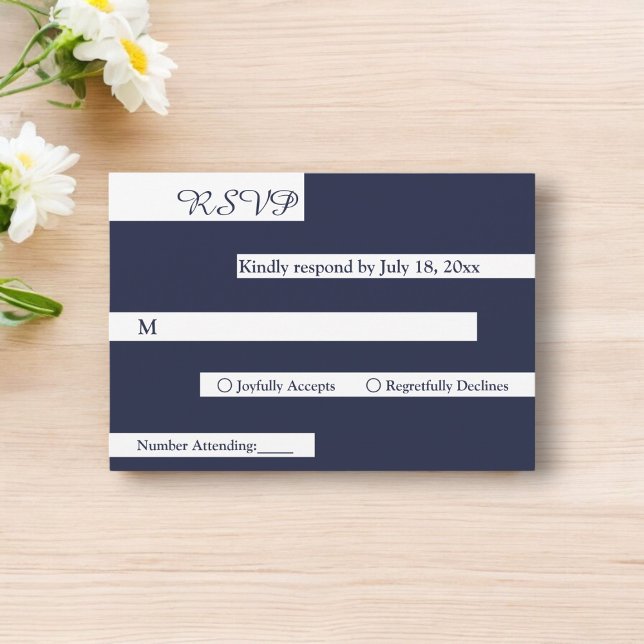 Elegant Chic Navy Blue White Luxury Moderne Hochze RSVP Karte (Von Creator hochgeladen)
