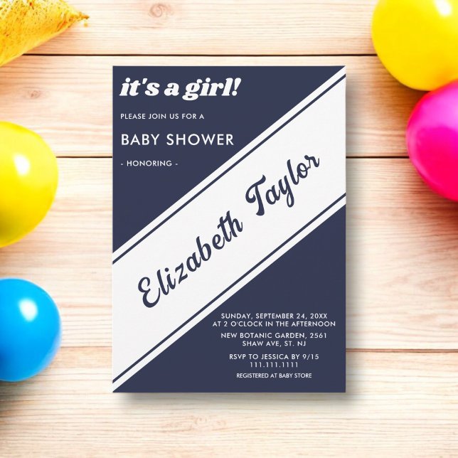 Elegant Chic Navy Blue White Modern Baby Shower Einladung (Von Creator hochgeladen)