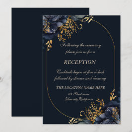 Elegant Chic Navy Blumen Einladung