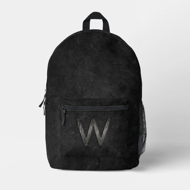 Elegant Chic Personalisiert Monogram Charcoal Blac Bedruckter Rucksack (Vorderseite)