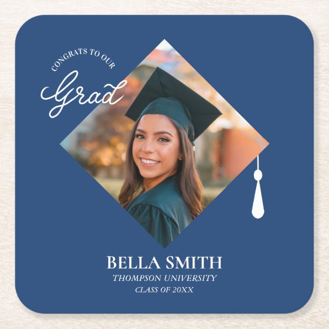 Elegant Chic Photo Script Graduation Party Custom  Rechteckiger Pappuntersetzer (Vorderseite)