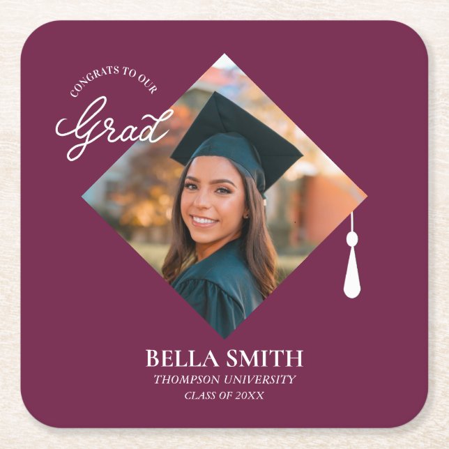 Elegant Chic Photo Script Graduation Party Custom  Rechteckiger Pappuntersetzer (Vorderseite)