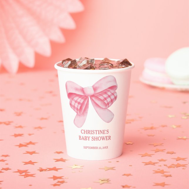 Elegant & Chic Pink Bow Girl Babydusche Pappbecher (Insitu)