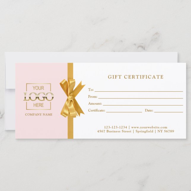 Elegant Chic Pink & Gold Business Gift Certificate (Vorderseite)
