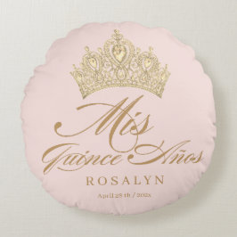 Elegant Chic Pink Quinceanera Rundes Kissen