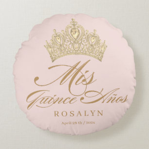 Elegant Chic Pink Quinceanera Rundes Kissen