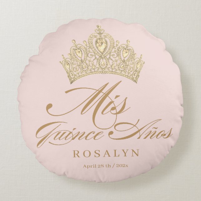 Elegant Chic Pink Quinceanera Rundes Kissen (Vorderseite)