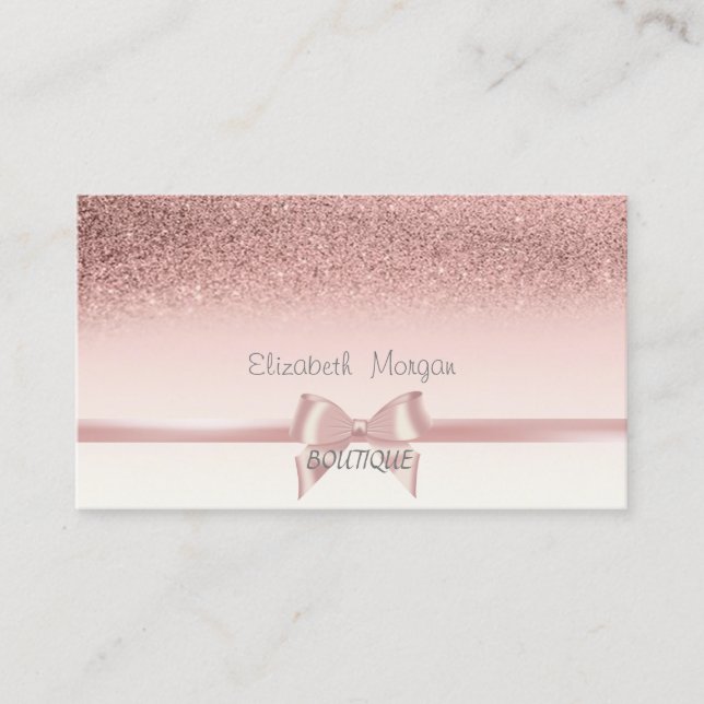 Elegant Chic Pink Ribbon Bow, Glitzer Bokeh Visitenkarte (Vorderseite)