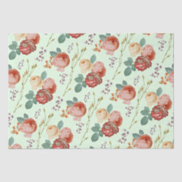 Elegant Chic Pink Roses Floral on Light Green Seidenpapier