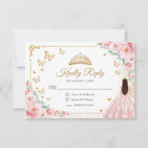 Elegant Chic Pink Roses Gold Quinceanera Reply