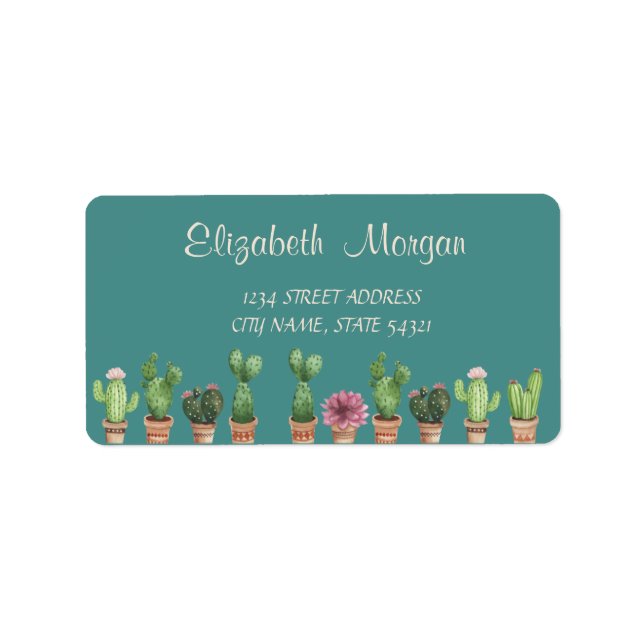 Elegant Chic Romantic, Cactus Address Label Adressaufkleber (Vorne)