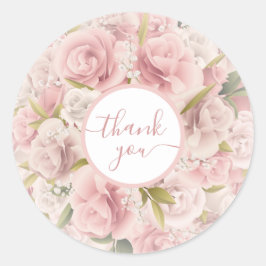 Elegant Chic Romantic Thank You Rose Floral   Runder Aufkleber