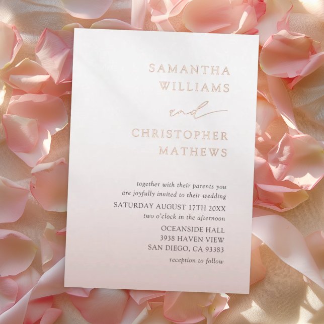 Elegant Chic Rose Gold Typography Wedding Folieneinladung (Von Creator hochgeladen)