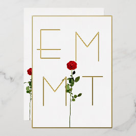 Elegant Chic Rose Stem Monogram Wedding Folieneinladung