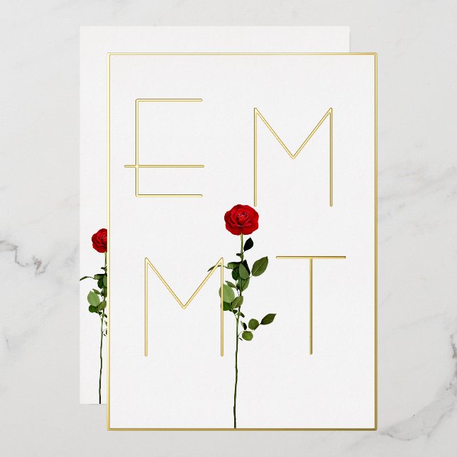 Elegant Chic Rose Stem Monogram Wedding Folieneinladung (Vorderseite/Rückseite)