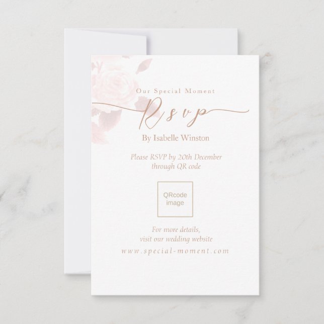 Elegant Chic Rose Wedding QRcode UAWG RSVP Karte (Vorderseite)