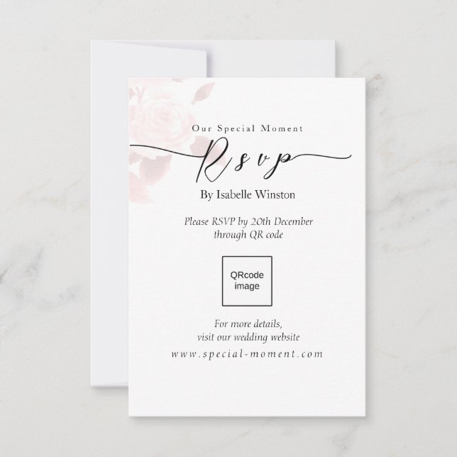 Elegant Chic Rose Wedding QRcode UAWG RSVP Karte (Vorderseite)