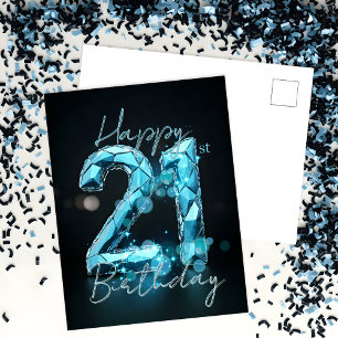 Elegant Chic Sapphire Blue und Black 21. Geburtsta Postkarte