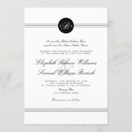 Elegant Chic Schwarz-weiß Monogram Wedding Einladu Einladung