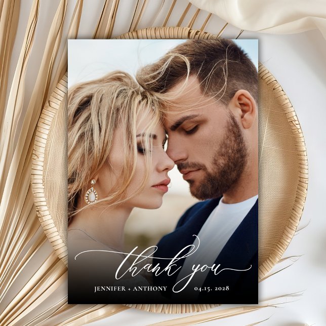 Elegant Chic Script 2 Mariage photo Carte de remer (Créateur téléchargé)