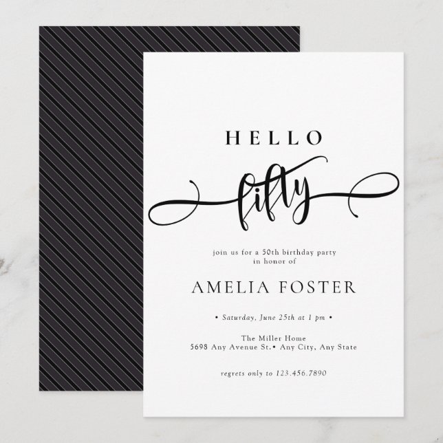 Elegant Chic Script 50. Geburtstag Einladung (Vorne/Hinten)