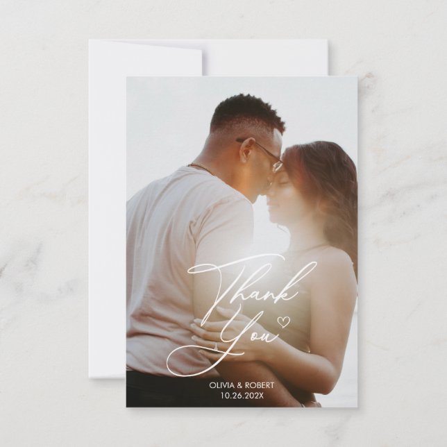 Elegant Chic Script Love Heart Mariage Photo Merci (Dos)
