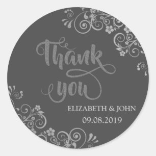 Elegant Chic Silver Blume Hochzeitsticker Runder Aufkleber