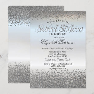 Elegant Chic Silver Diamonds Confetti Sweet 16 Einladung