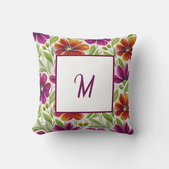 Elegant Chic Spring Floral Monogram  Kissen (Vorderseite)
