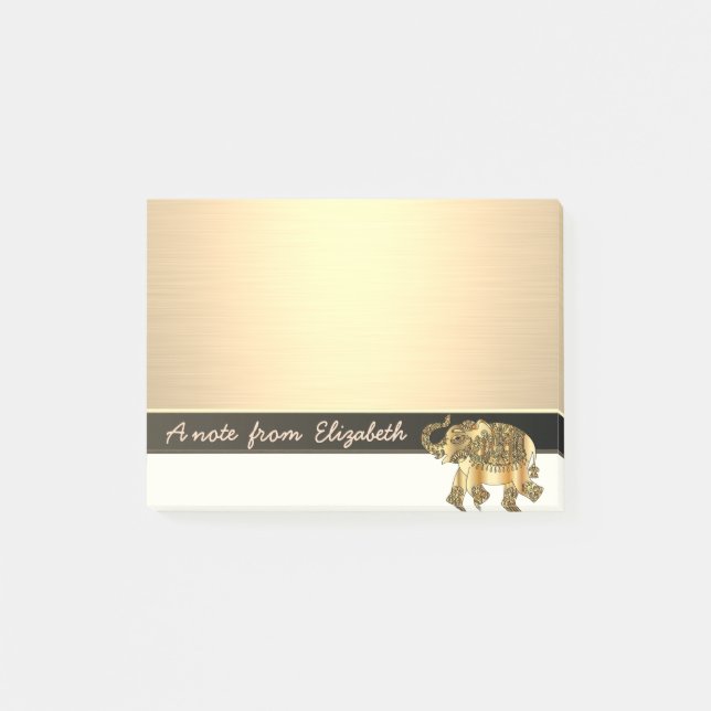 Elegant Chic Stilvoll Girly,Imitate Gold Elefant Post-it Klebezettel (Vorderseite)