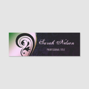 Elegant Chic Stilvoll Ombre Wirbel Black Damask Namensschild