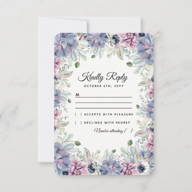 Elegant Chic Succulents Florals Wedding RSVP Karte (Vorderseite)