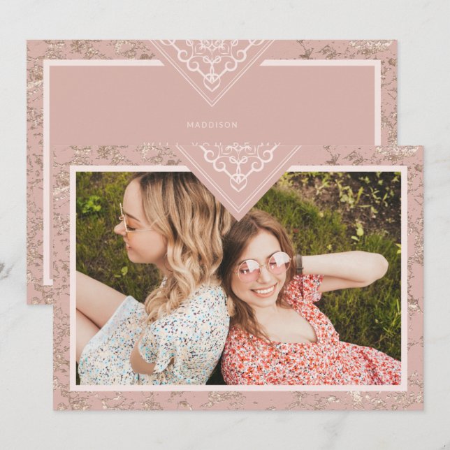 Elegant Chic Texture in Pink Bridesmaid Proposal (Vorne/Hinten)