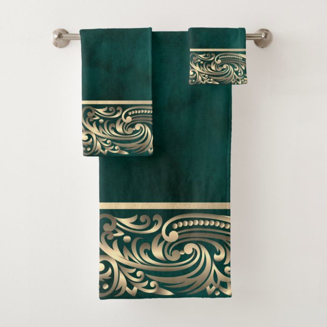 Élégant Chic Tourbillons Dorés Verts (En situation)