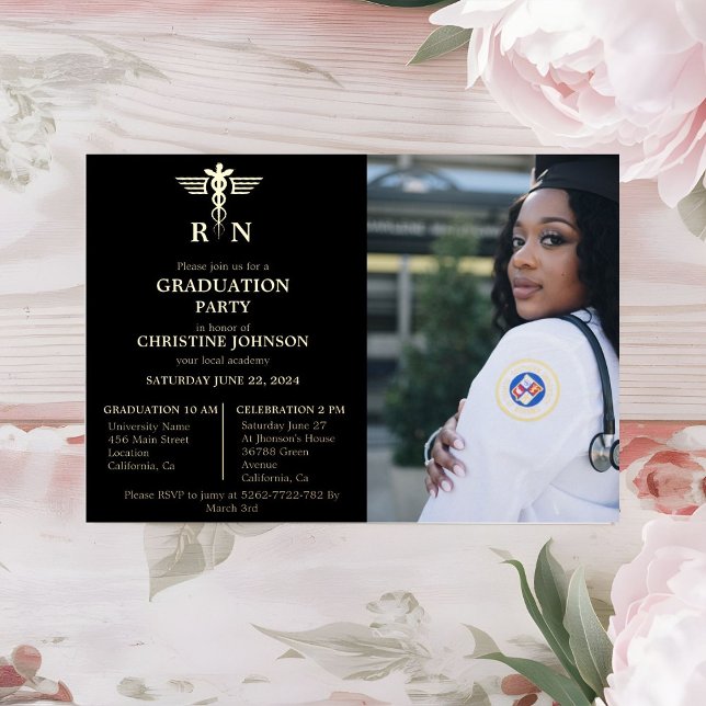 Elegant Chic Typografy Nurse Graduation Party Foi Folieneinladung (Von Creator hochgeladen)